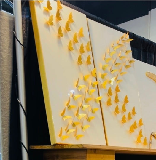 Gold Butterflies on two 15x30 canvases