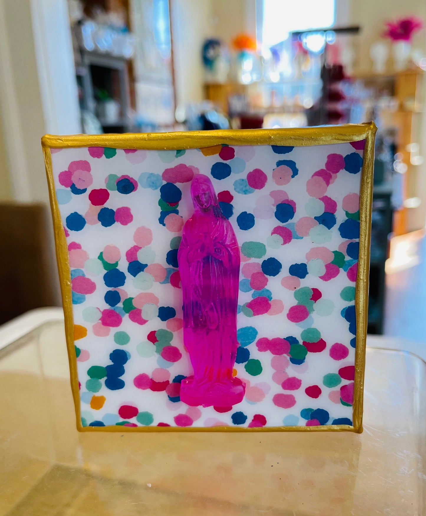 Our Hot Pink Cheerful Mother Mary on 4x4 Canvas