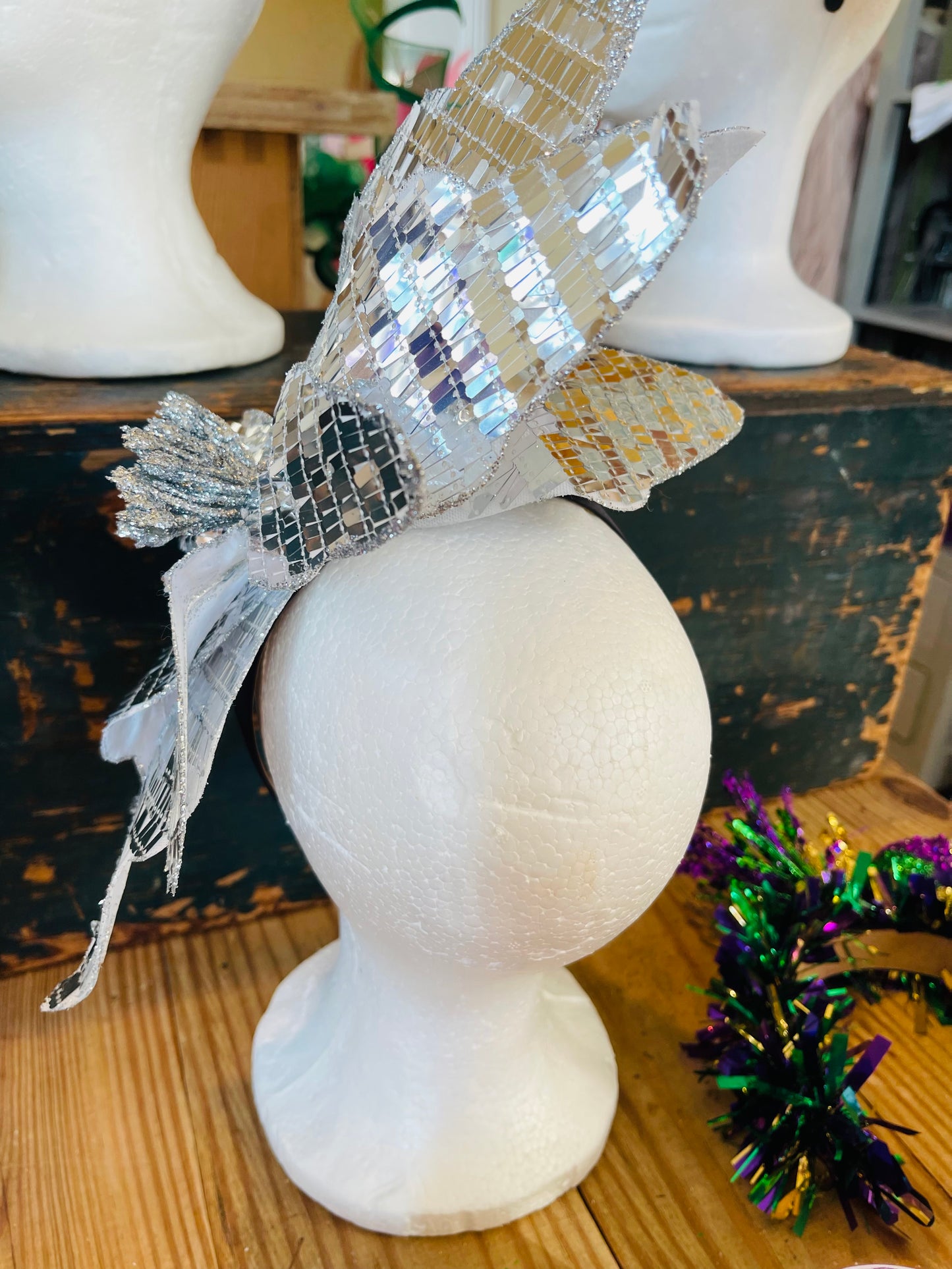 Silver Disco Flower Headband