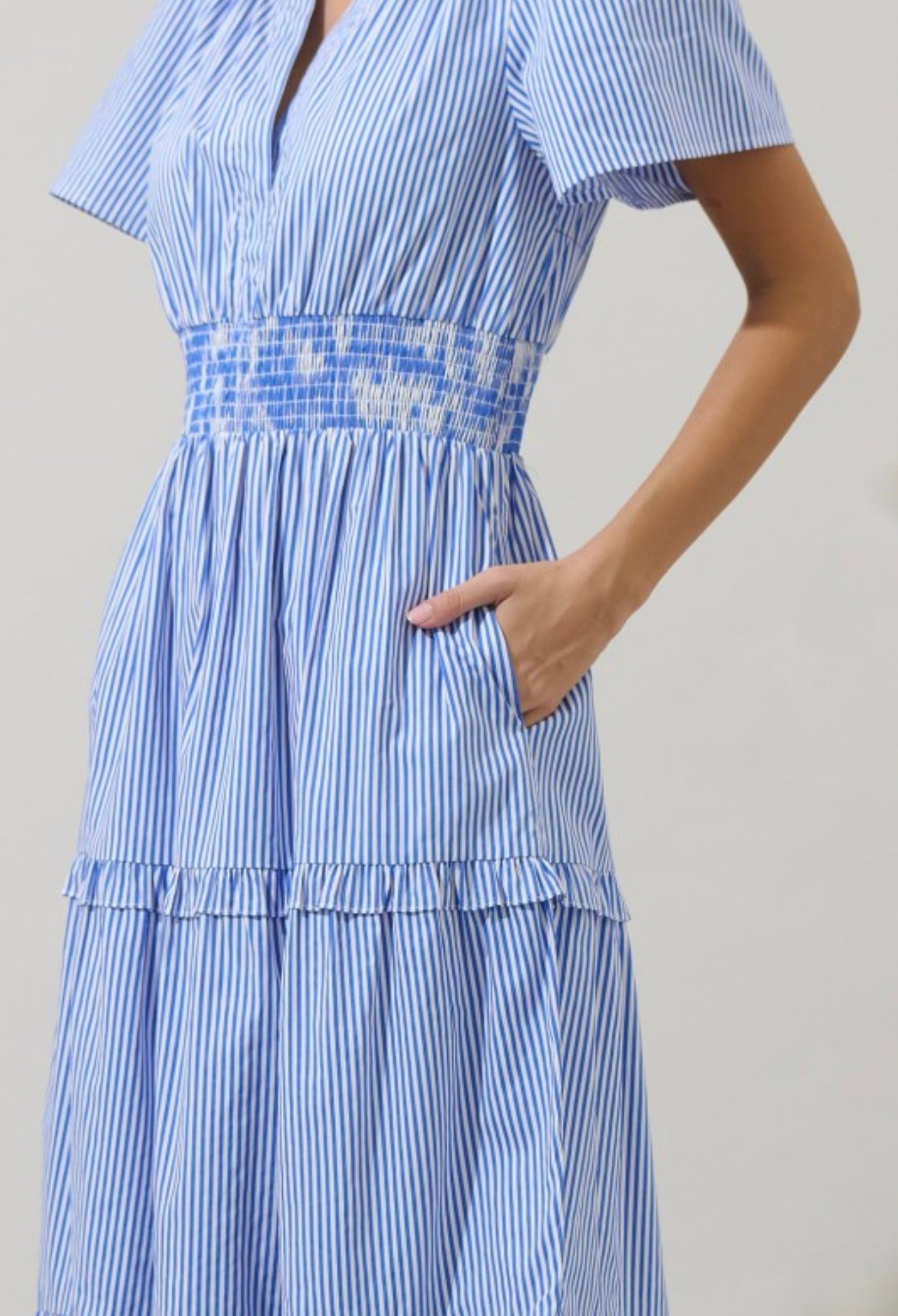 Sherah Striped Palmer Poplin Tiered Maxi Dress