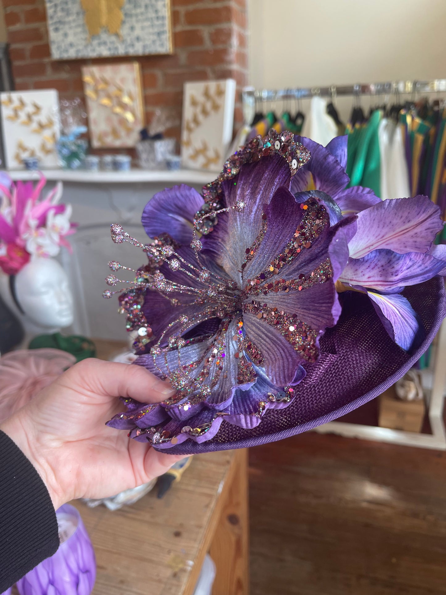 Purple Fascinator with Purple Sequin Flowers