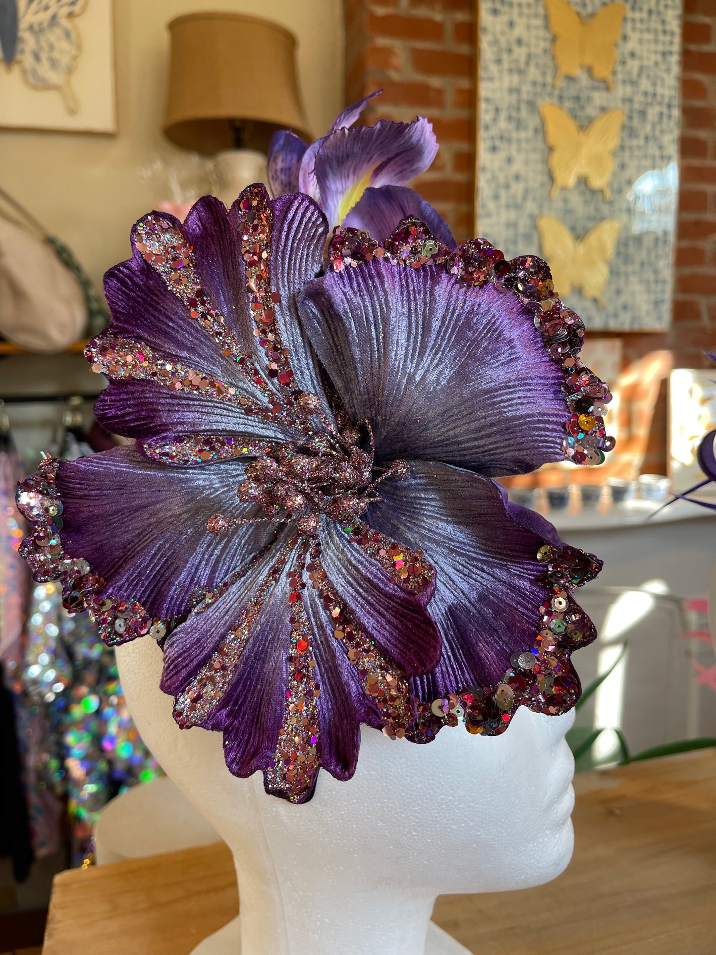 Purple Sequin Flower with Irises