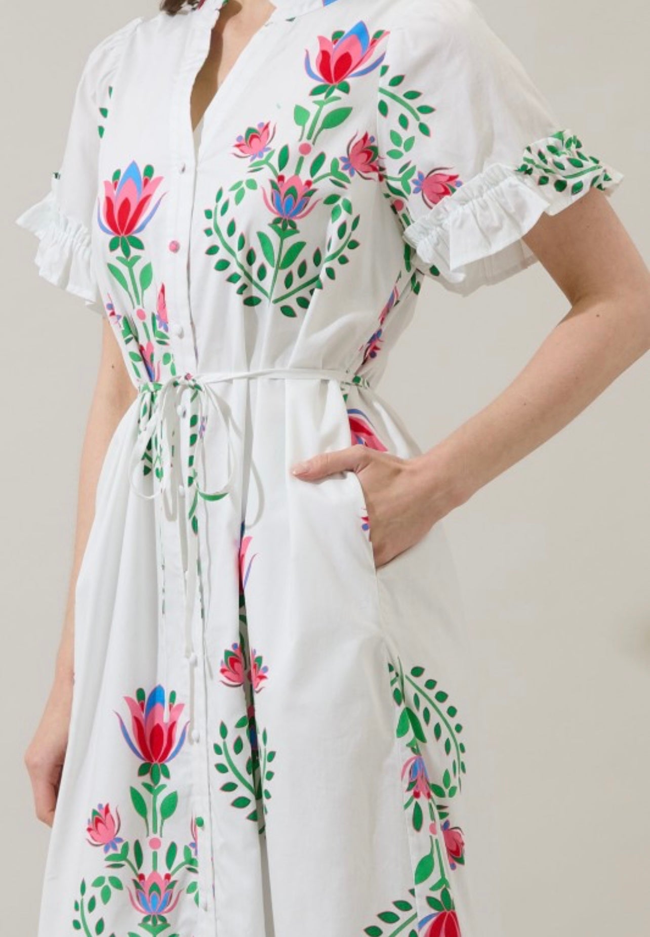 Saury Floral Alna Button Up Midi Dress