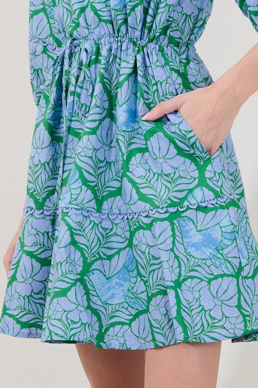 DABRIA SPLIT NECK MINI DRESS FLORAL
