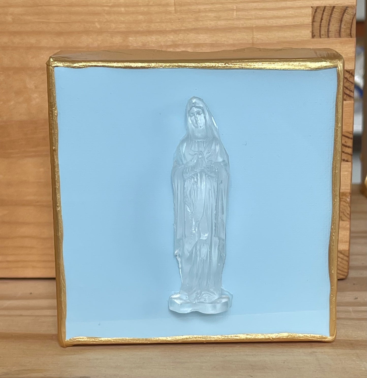 Mother Mary on Light Blue Canvas