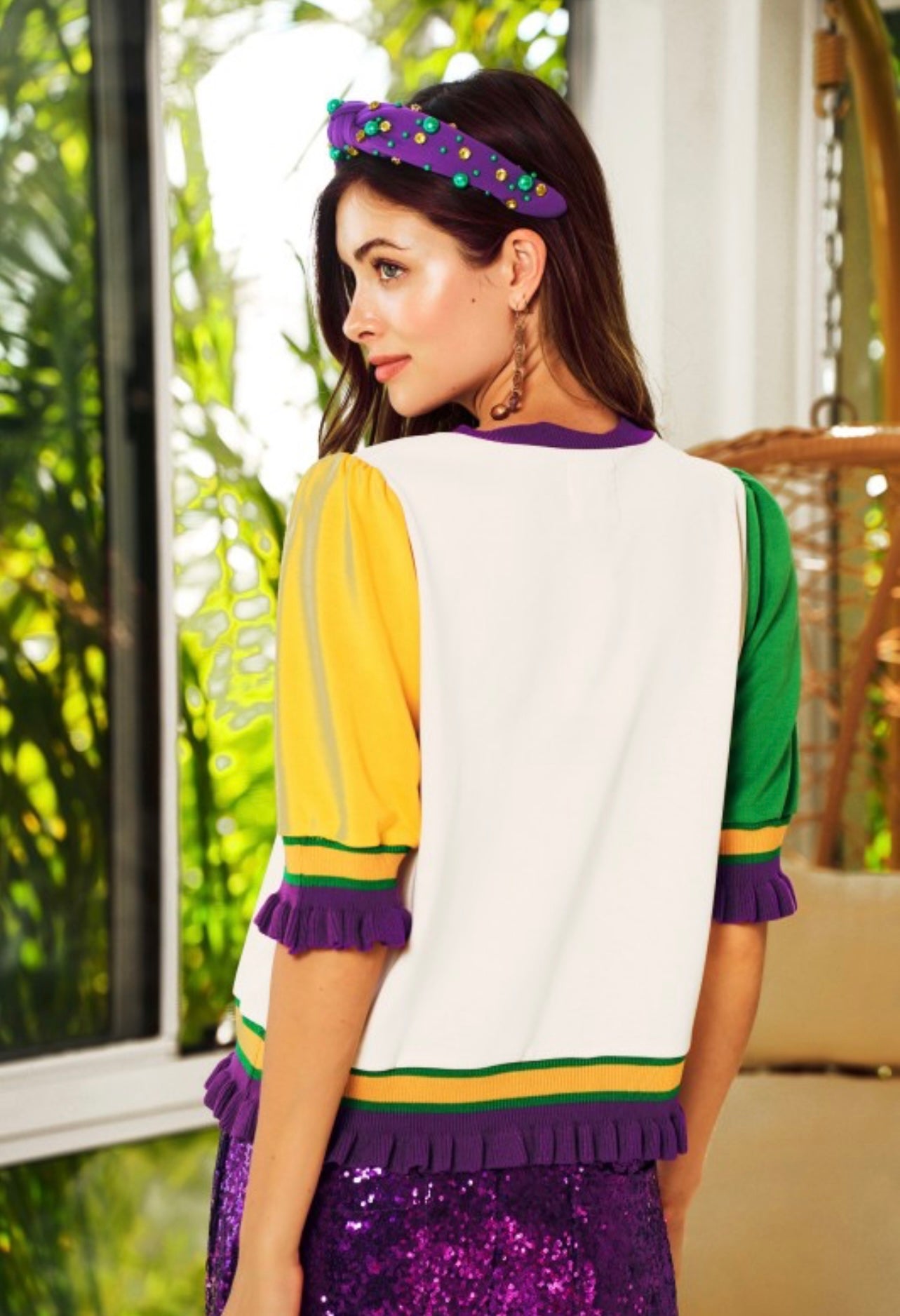 Ruffled Half Sleeves Sequin Crawfish Top