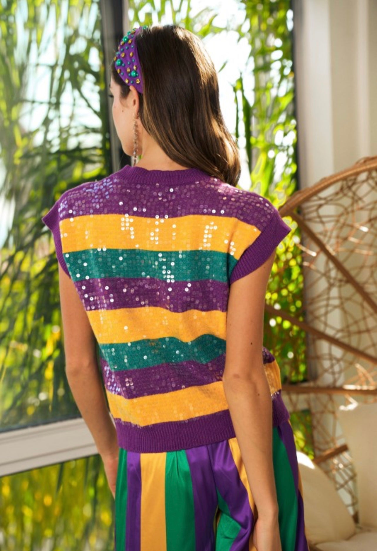 Mardi Gras Glitter Loose Fit Sleeveless Sweater