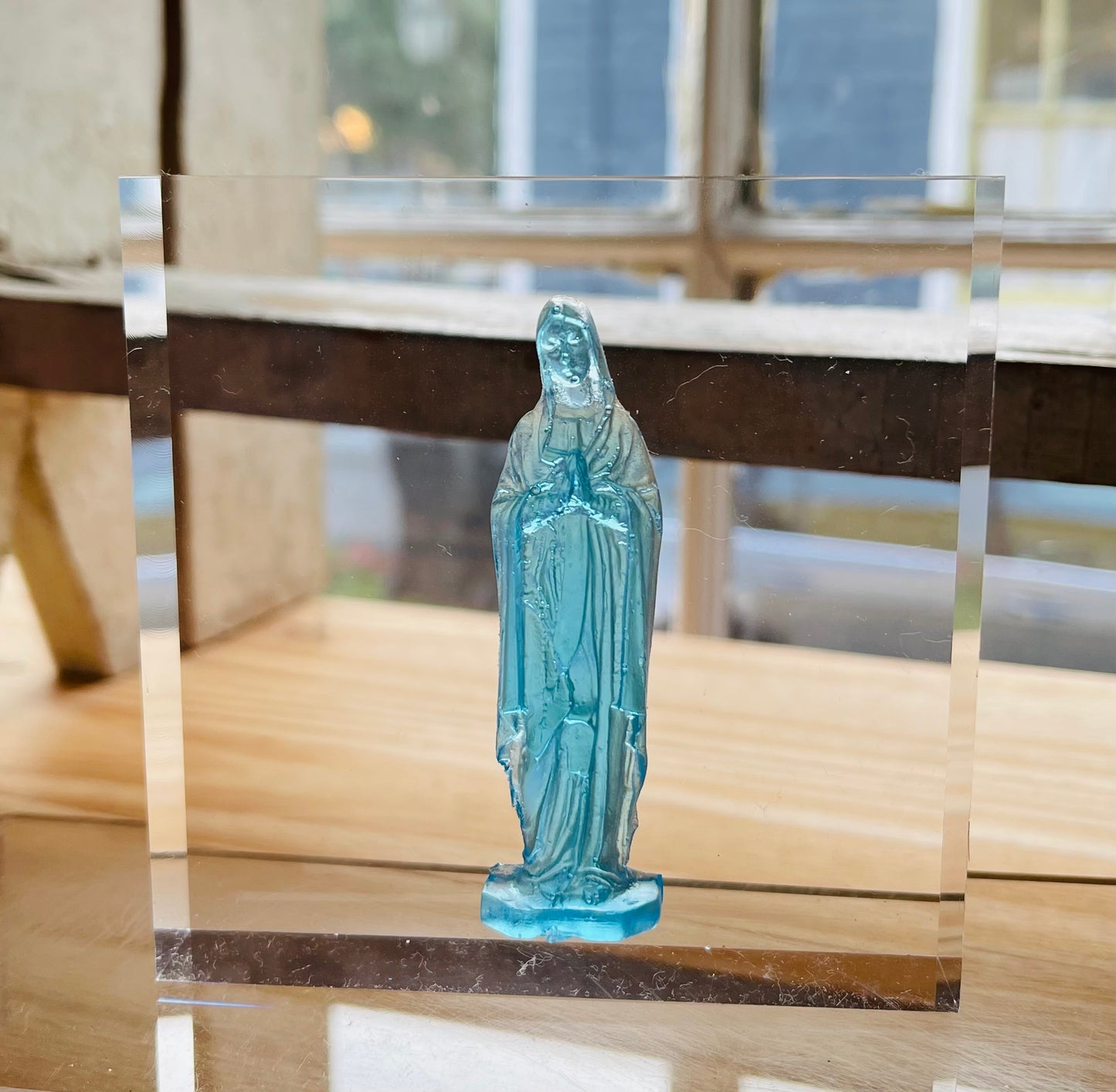 Bright Blue Mother Mary on 4x4 Acrylic Square