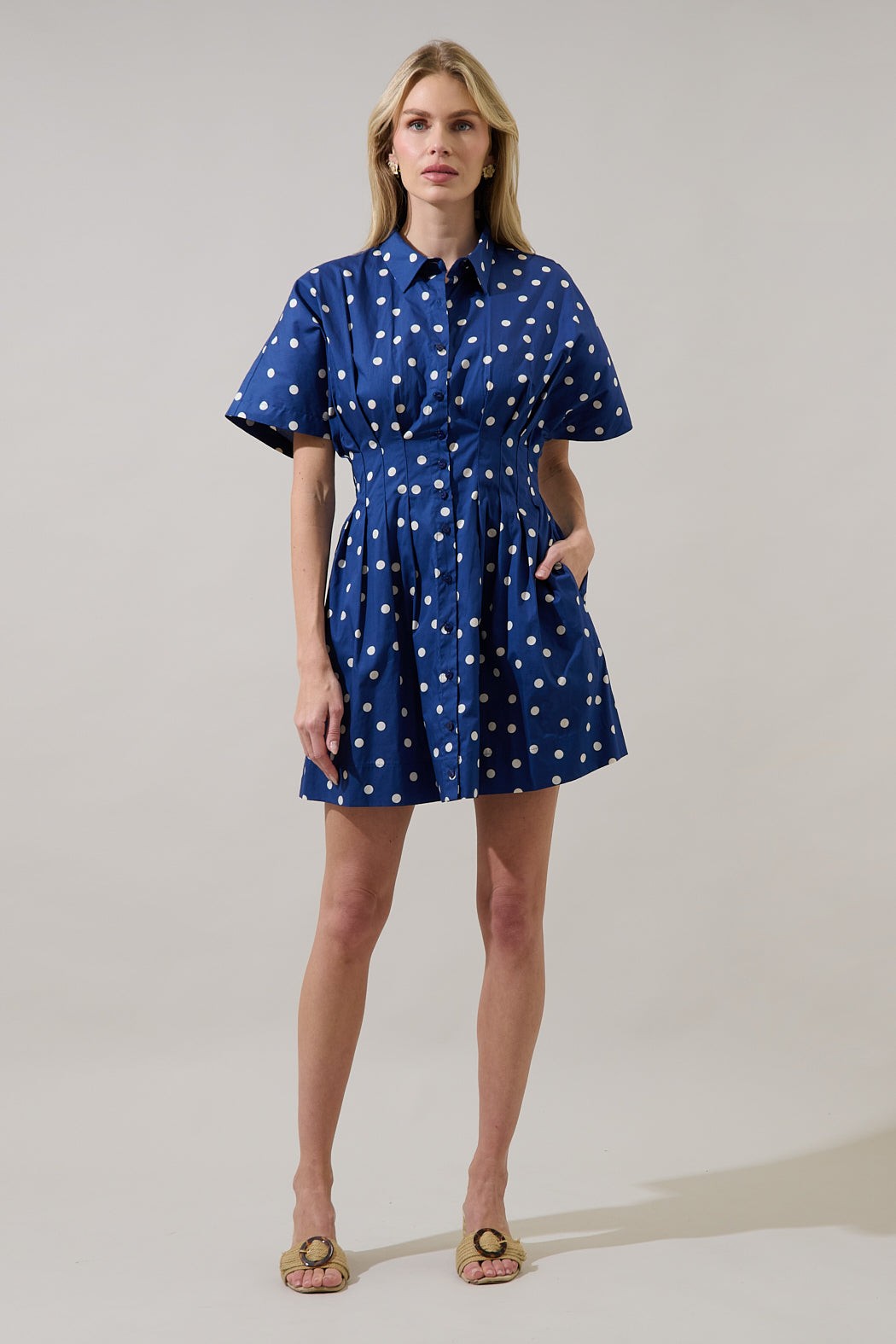 Alix Button Down Mini Dress Polka Dot