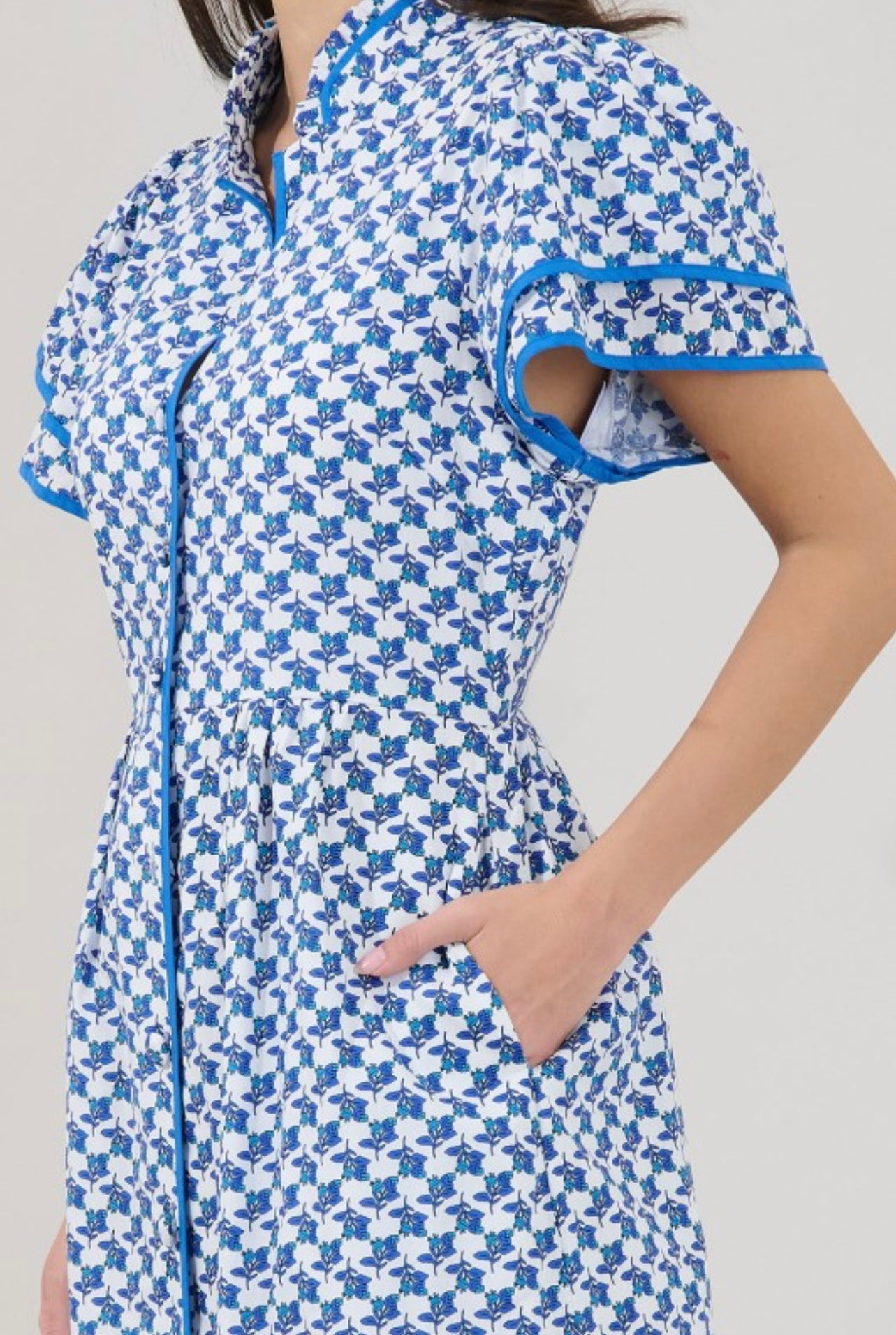 DAVIE BUTTON DOWN MIDI DRESS FLORAL