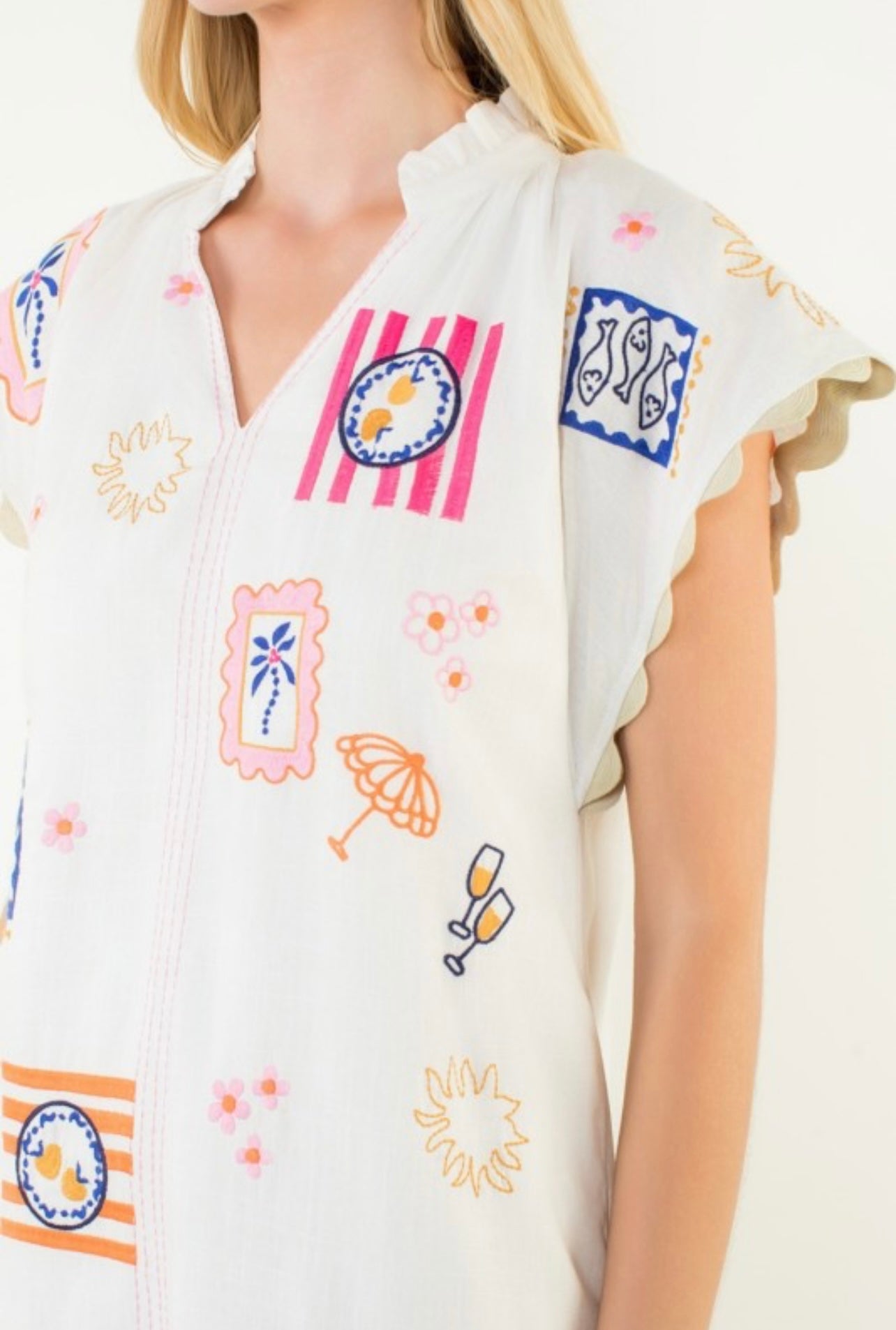 SHORT SLEEVE EMBROIDERY DETAIL DRESS