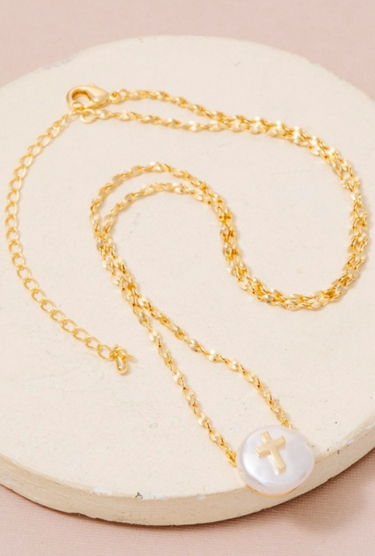 Cross on Pearl Pendant Necklace