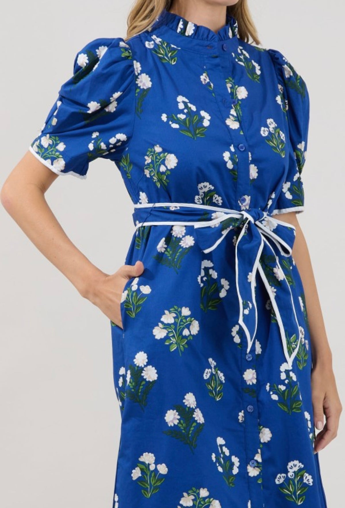 GIANNY BUTTON DOWN MIDI DRESS FLORAL