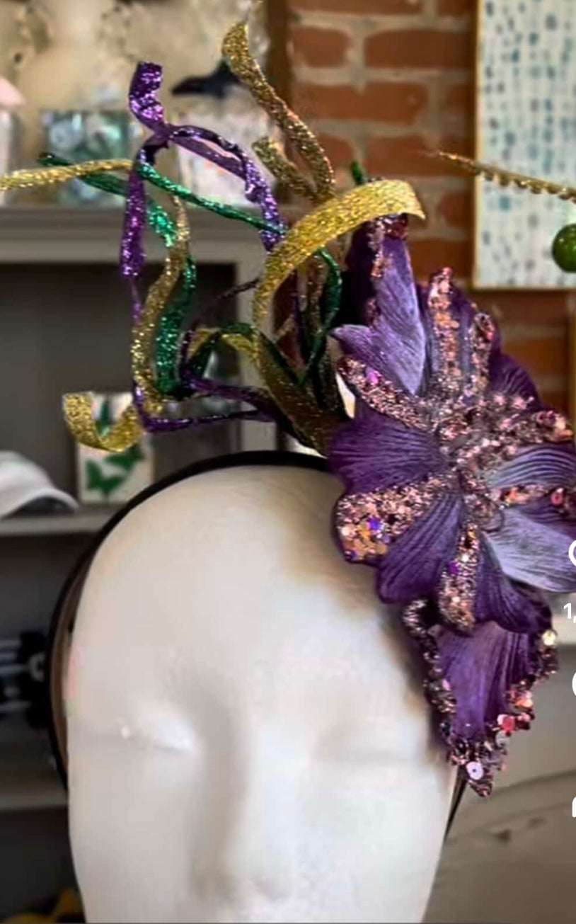 Purple Sequin Flower with Mardi Gras Colors
