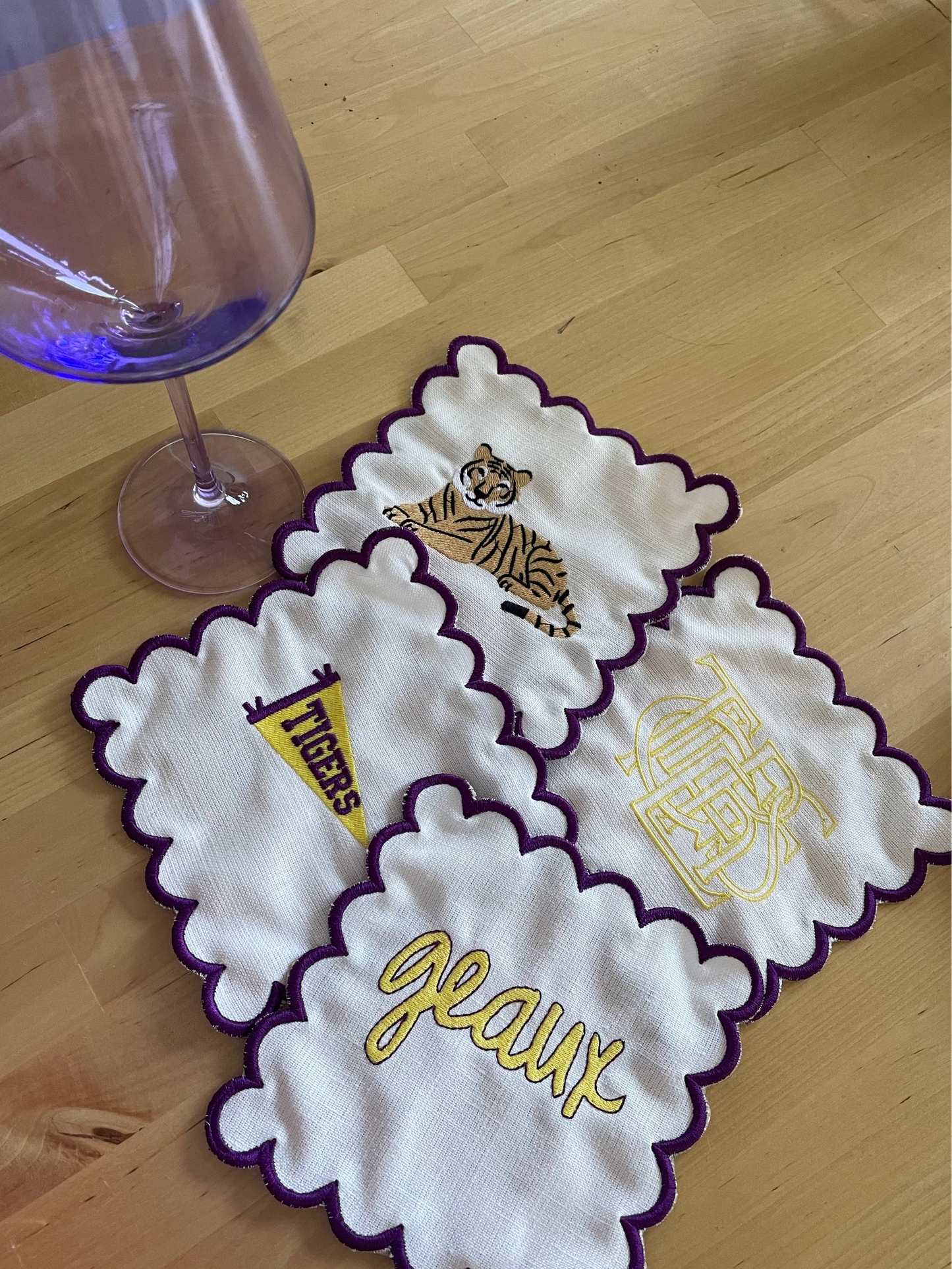 Linen Cocktail Napkins - "Geaux Tigers"