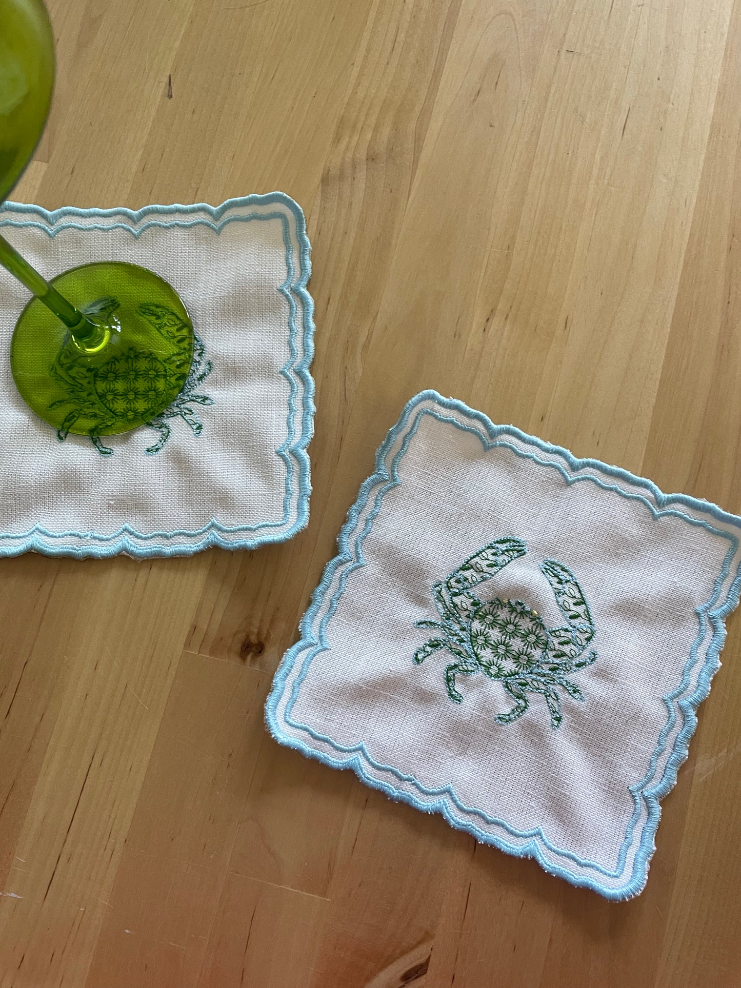 Linen Cocktail Napkins - "Crabby"