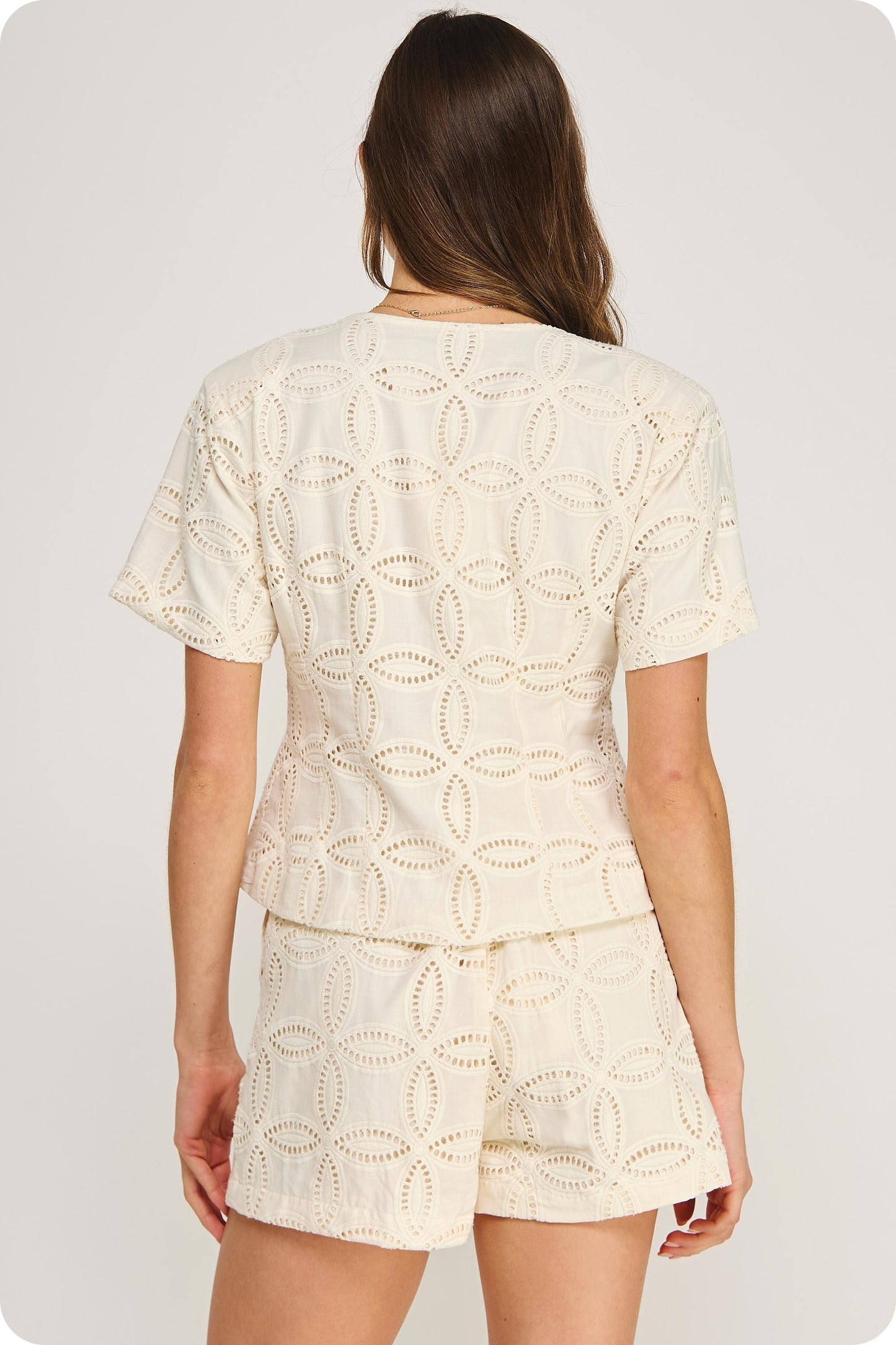 Embroidered Eyelet Short Sleeve Vest