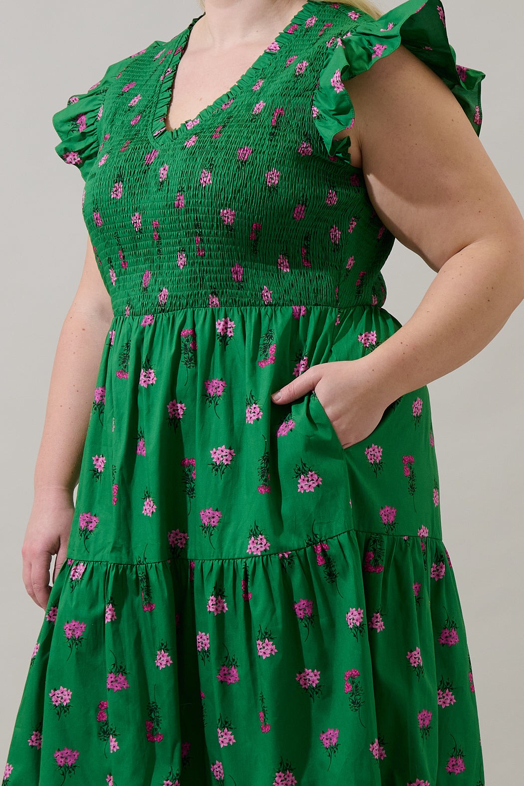 Vivy Floral Sunfire Tiered Midi Dress Curve