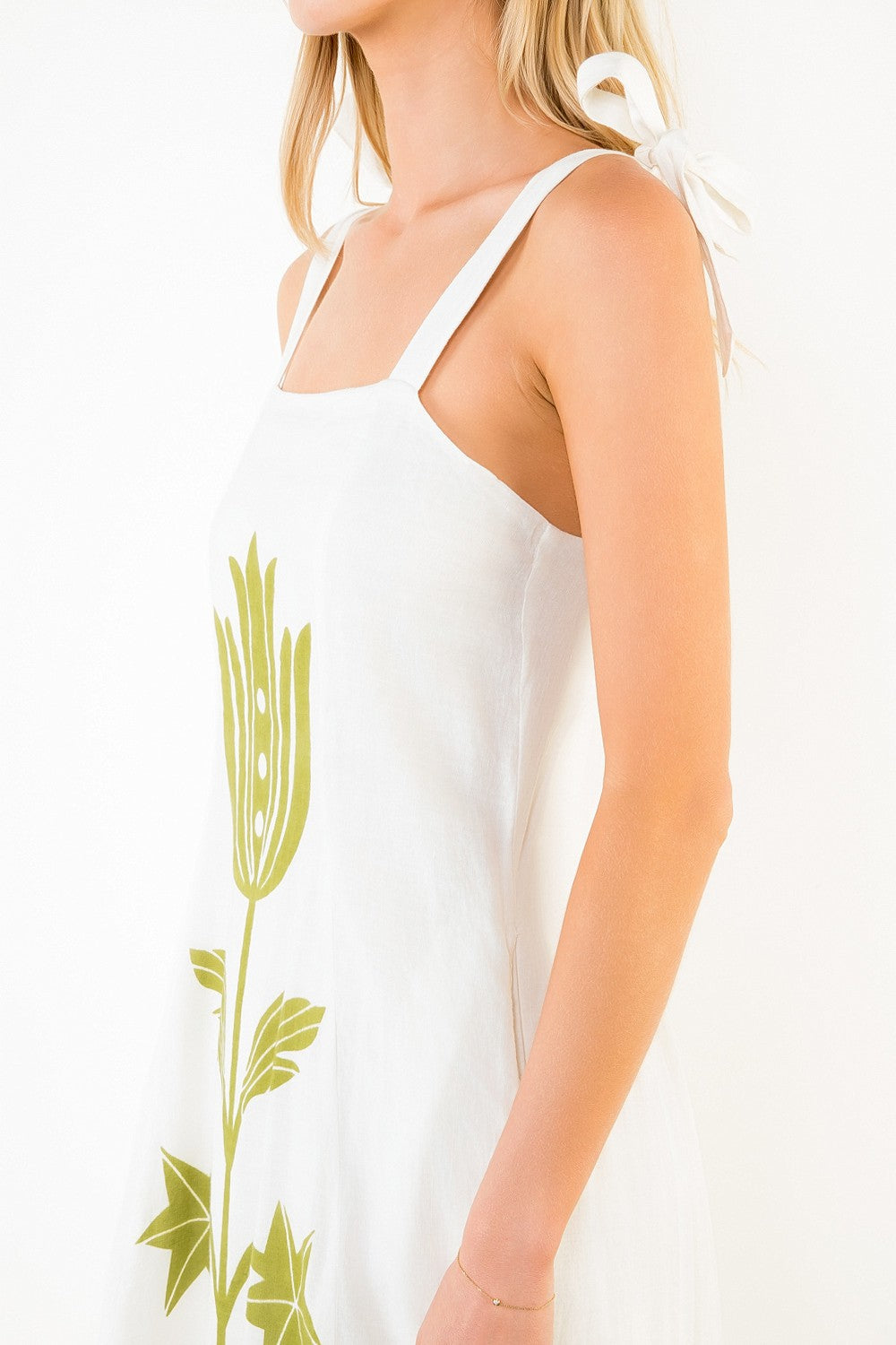 Tie Strap Square Neck Print Midi Dress