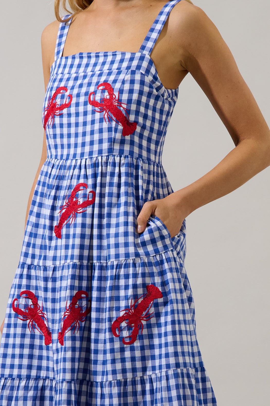 Lobster Sea Embroidered Tiered Maxi Dress