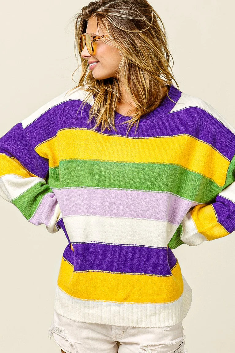 Mardi Gras Multi Stripe Sweater