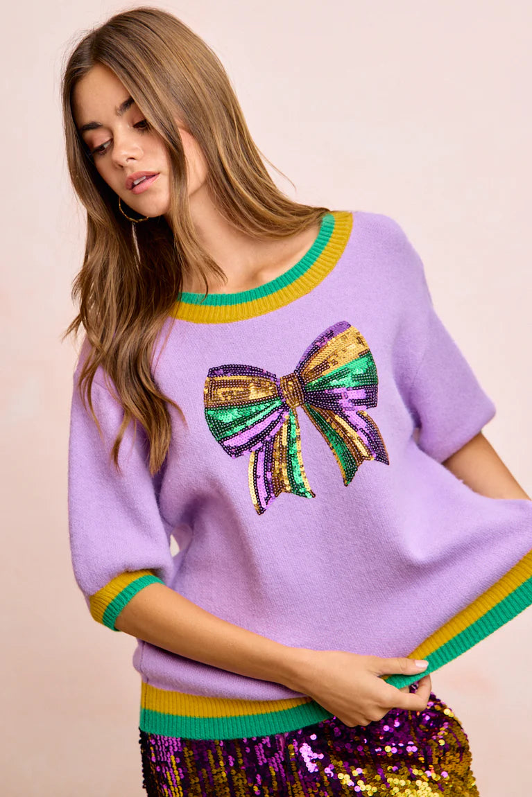 Mardi Sequin Ribbon Top Purple