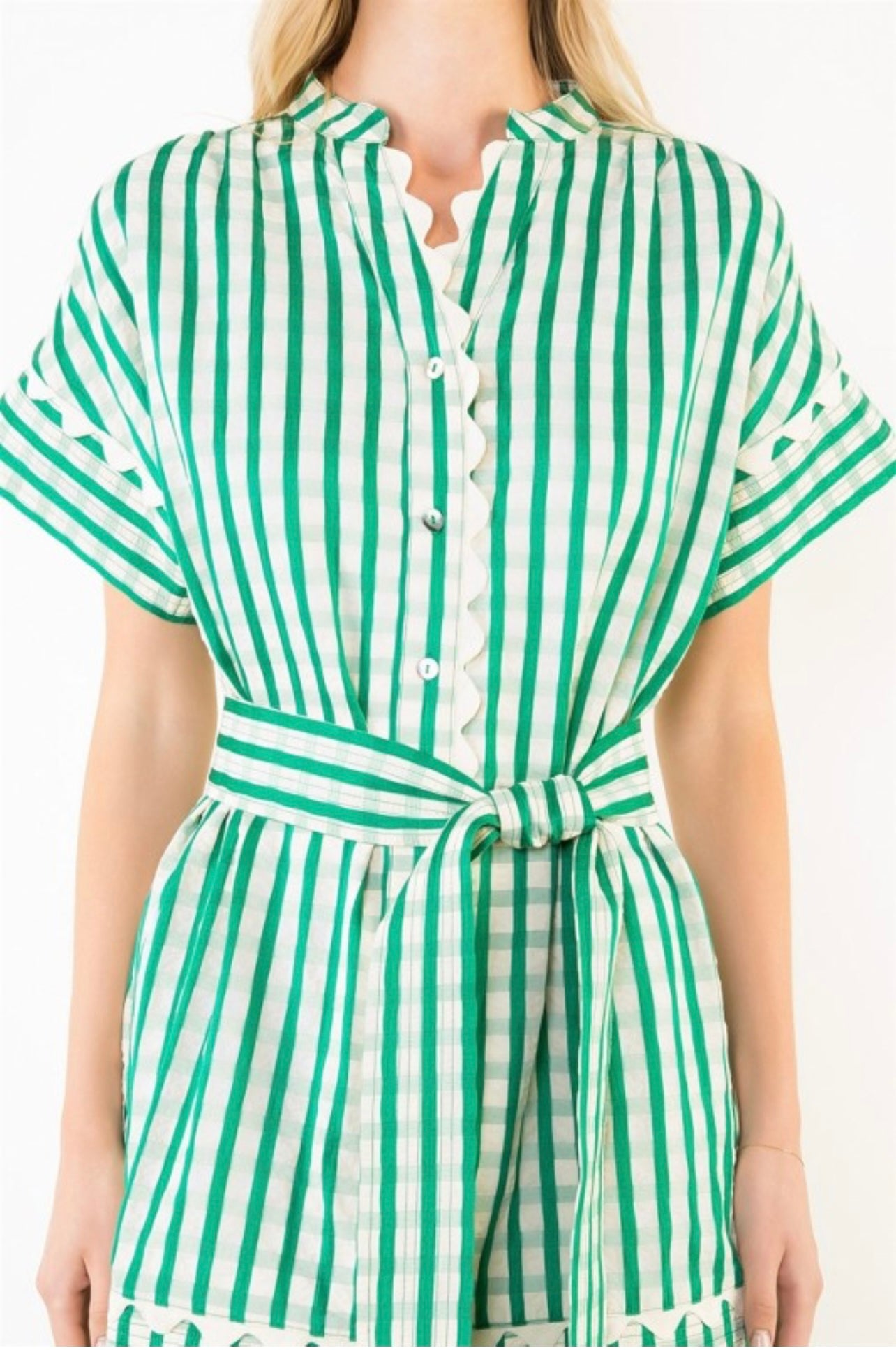 Short Sleeve Gingham Pattern Dress