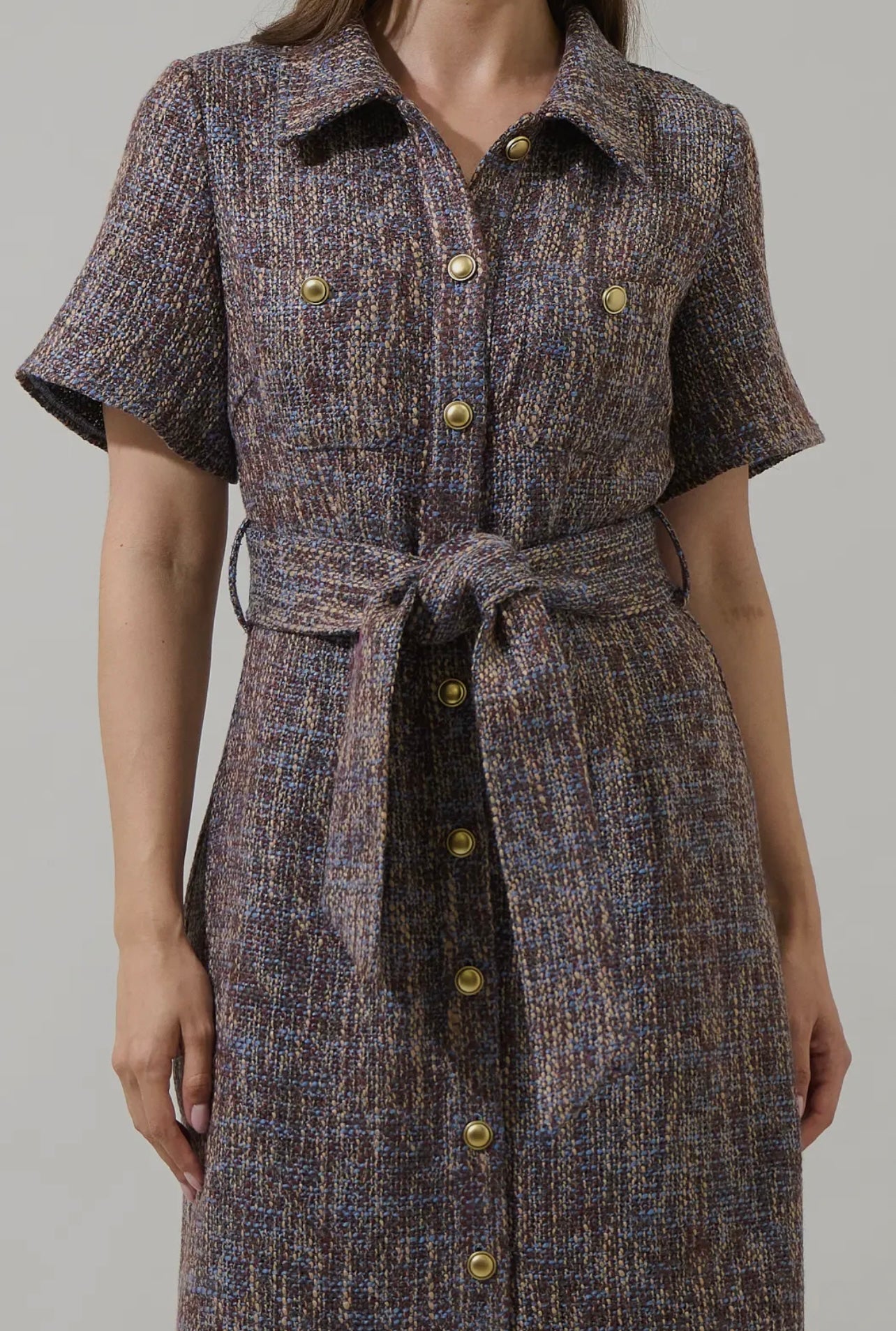 Serah Tweed Button Up Midi Dress