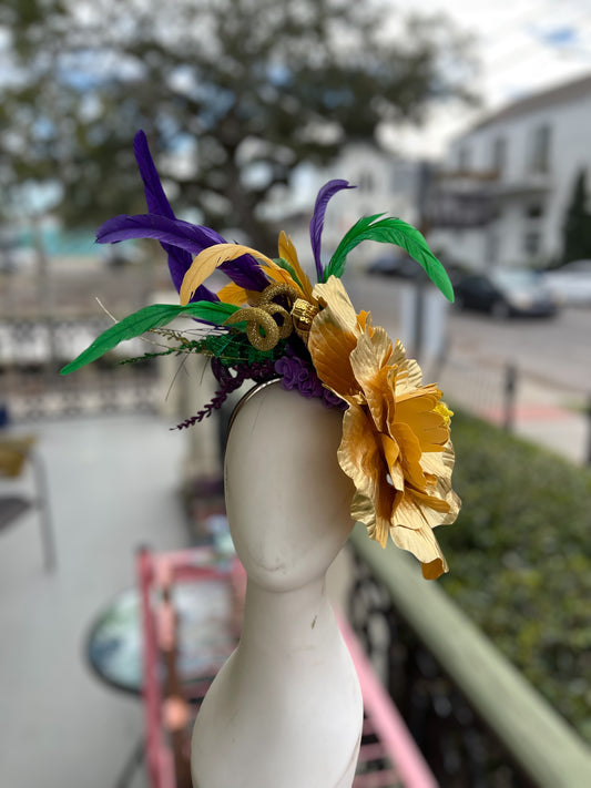 Mardi Gras Gold Flower Headpiece