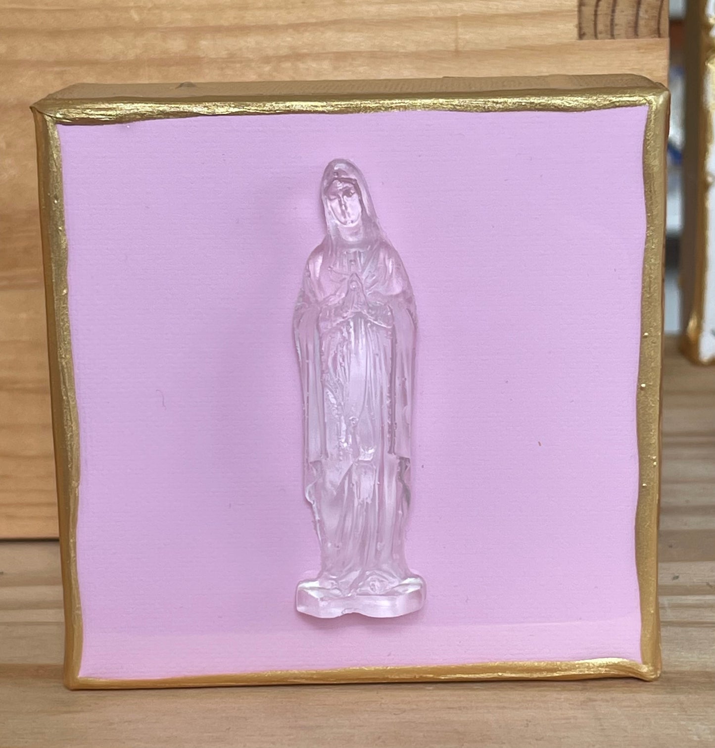 Mother Mary on Light Pink Canvas