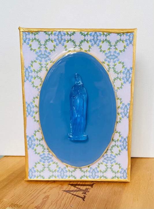 Blue Mother Mary on Blue & Green 5x7