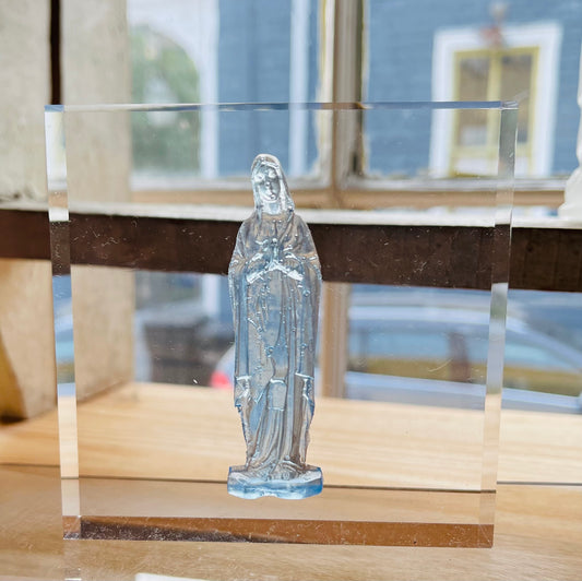 Light Blue Mother Mary Statue on 4x4 Acrylic Frame