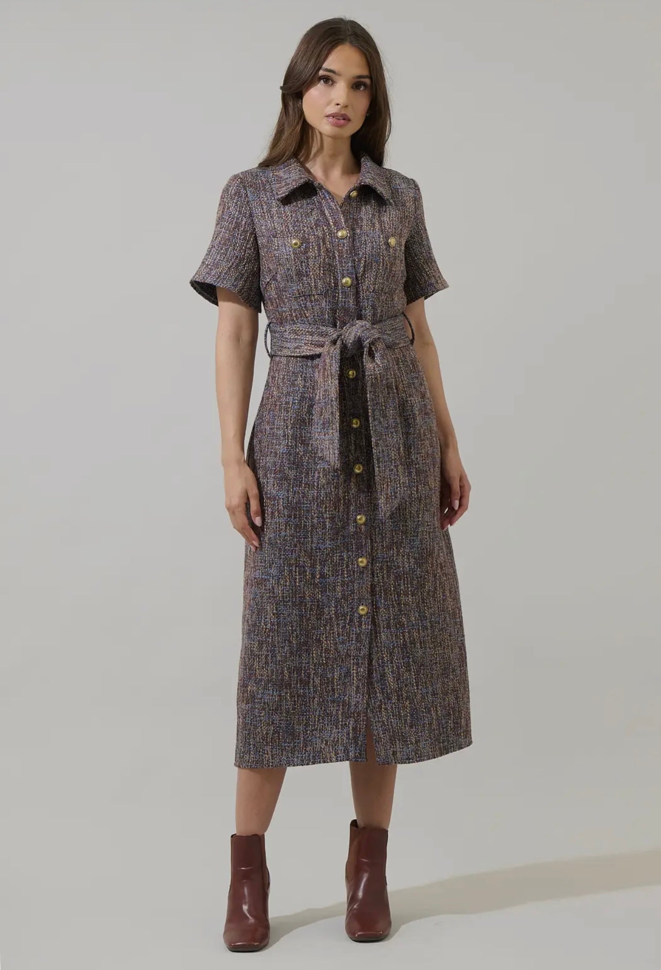 Serah Tweed Button Up Midi Dress