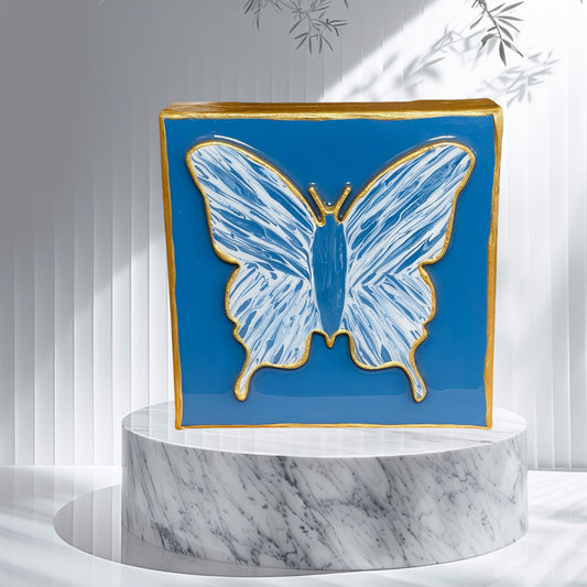 French Blue & White Butterfly on French Blue Canvas