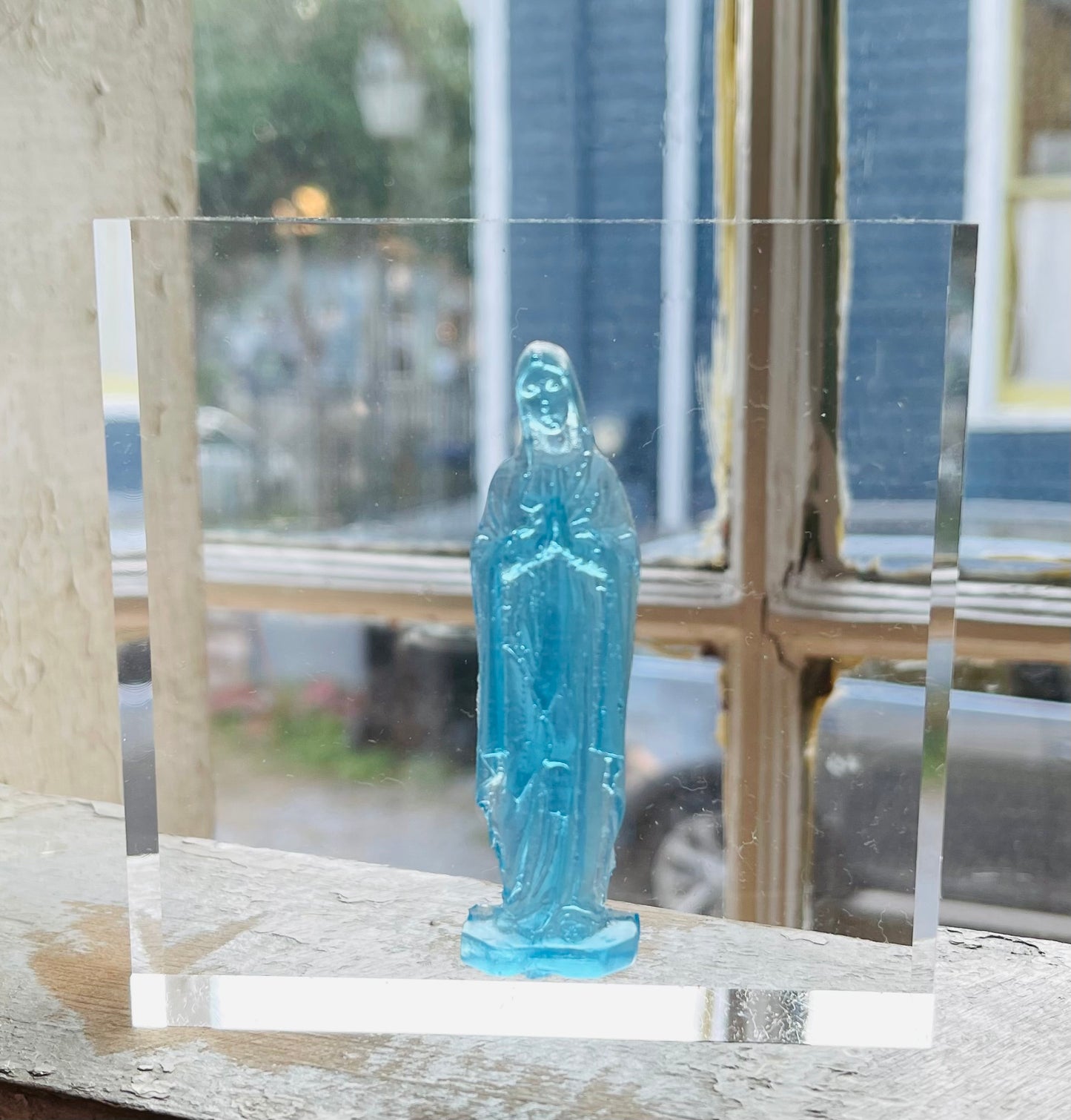 Bright Blue Mother Mary on 4x4 Acrylic Square