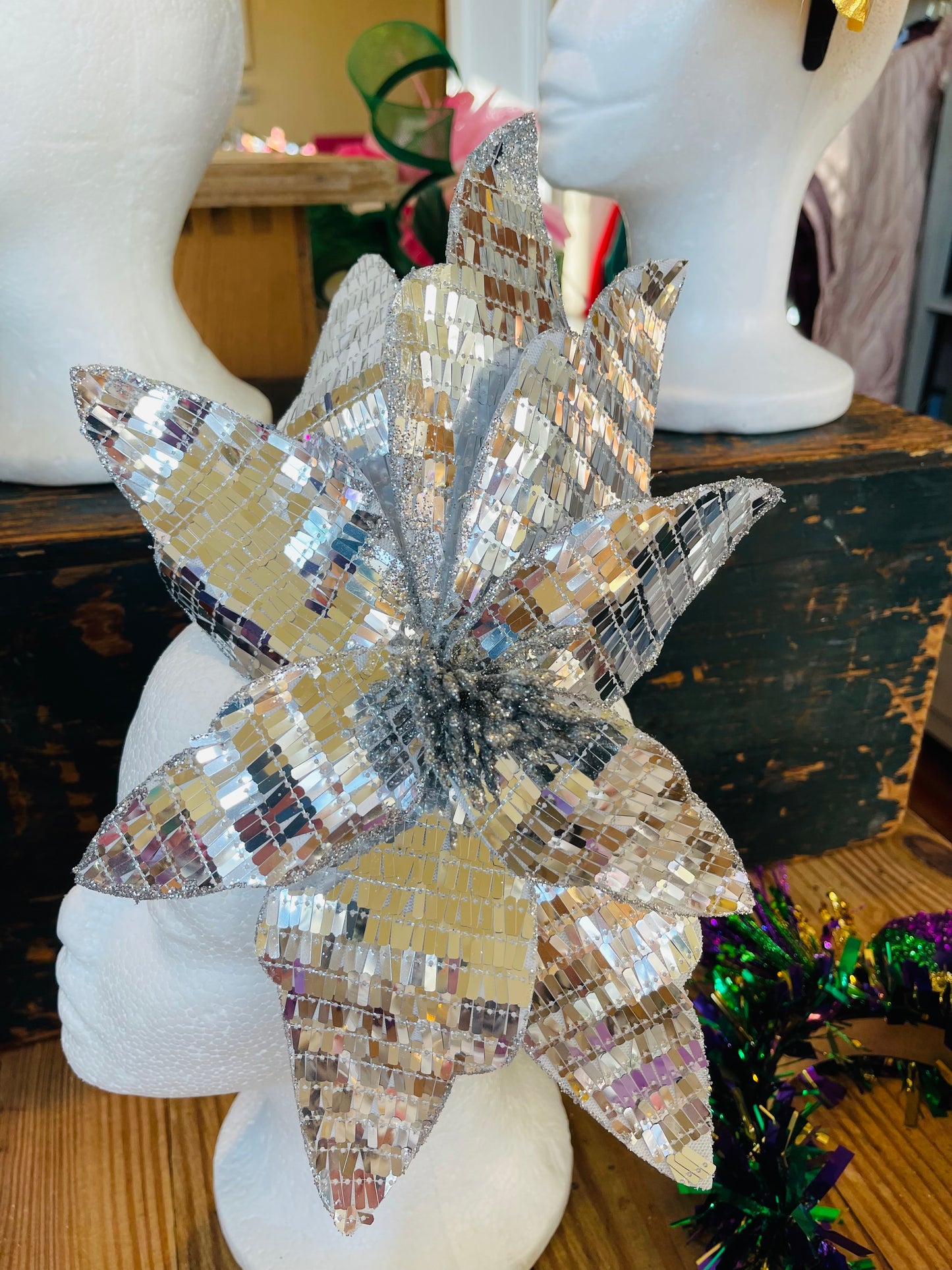 Silver Disco Flower Headband