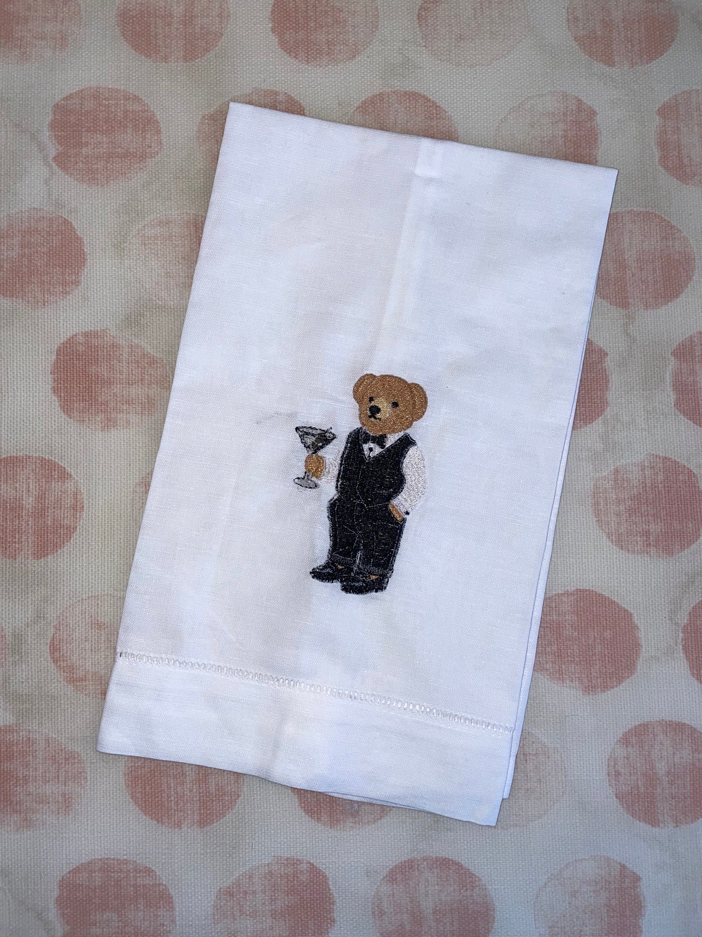 Linen Tea Towel - Ralph Lauren Bear with Martini