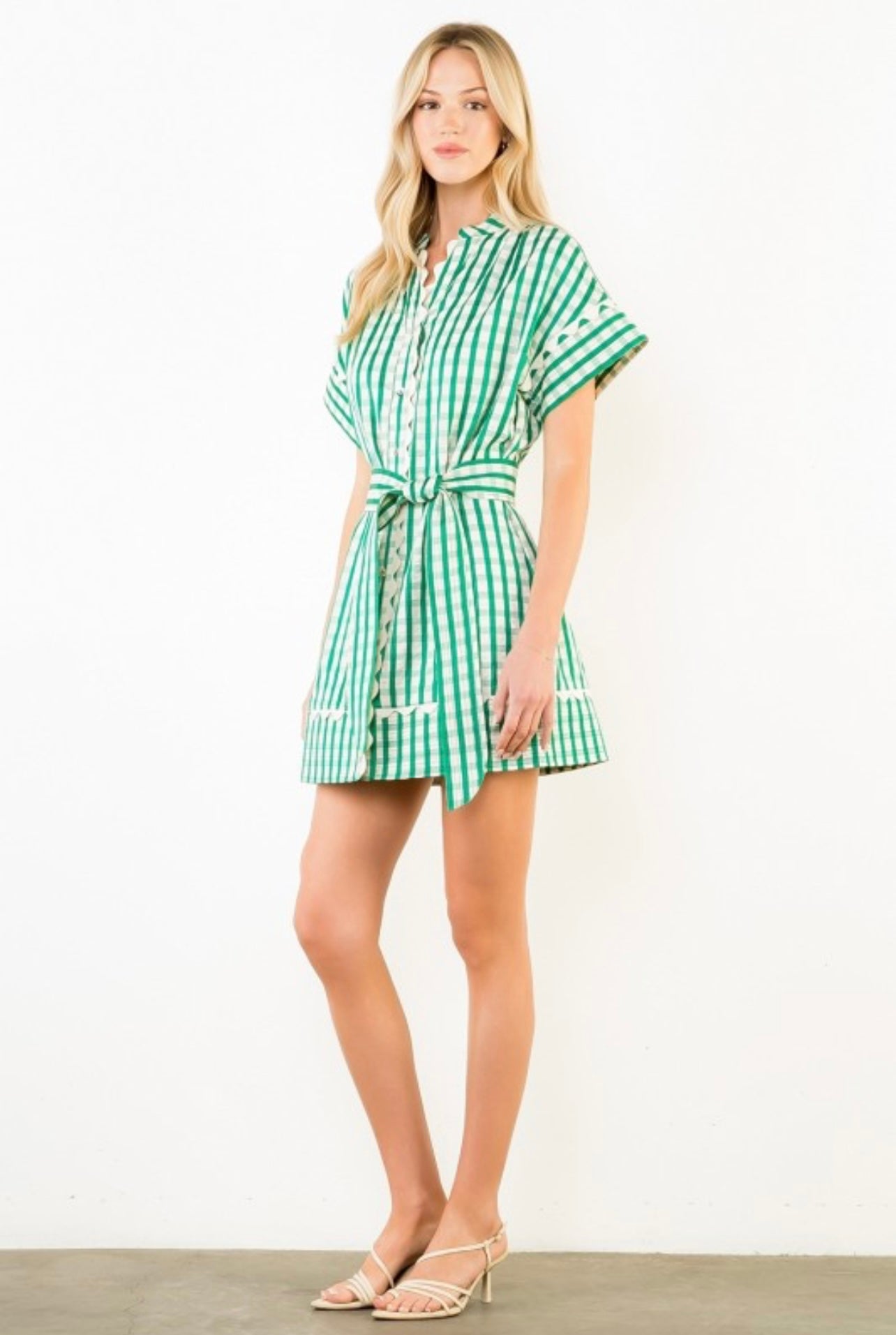 Short Sleeve Gingham Pattern Dress