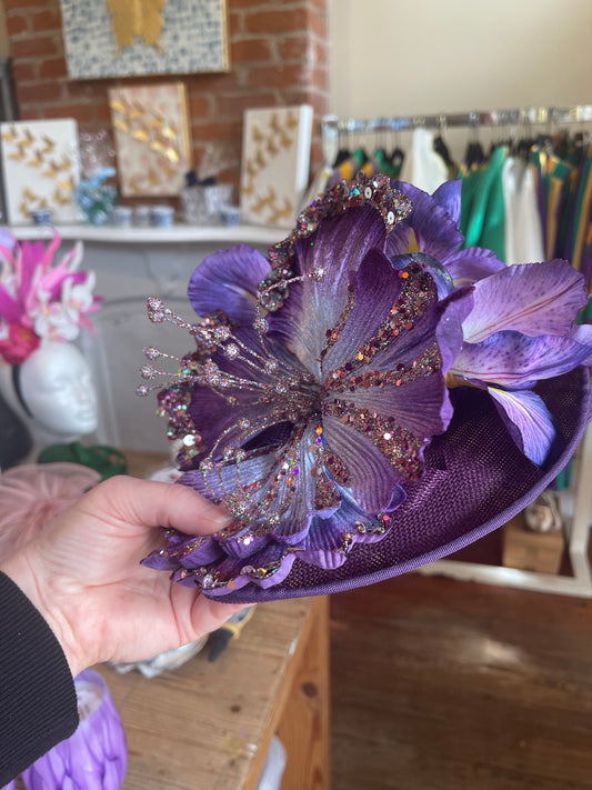 Purple Fascinator with Purple Sequin Flowers