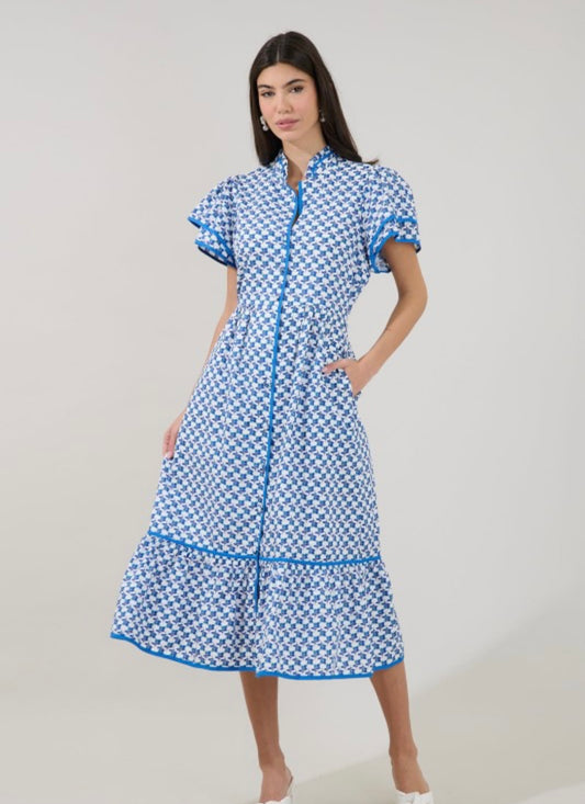 DAVIE BUTTON DOWN MIDI DRESS FLORAL