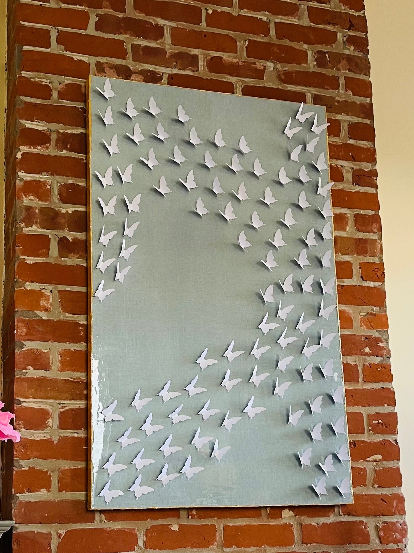 30x48 Duckegg Linen Canvas with White Butterflies