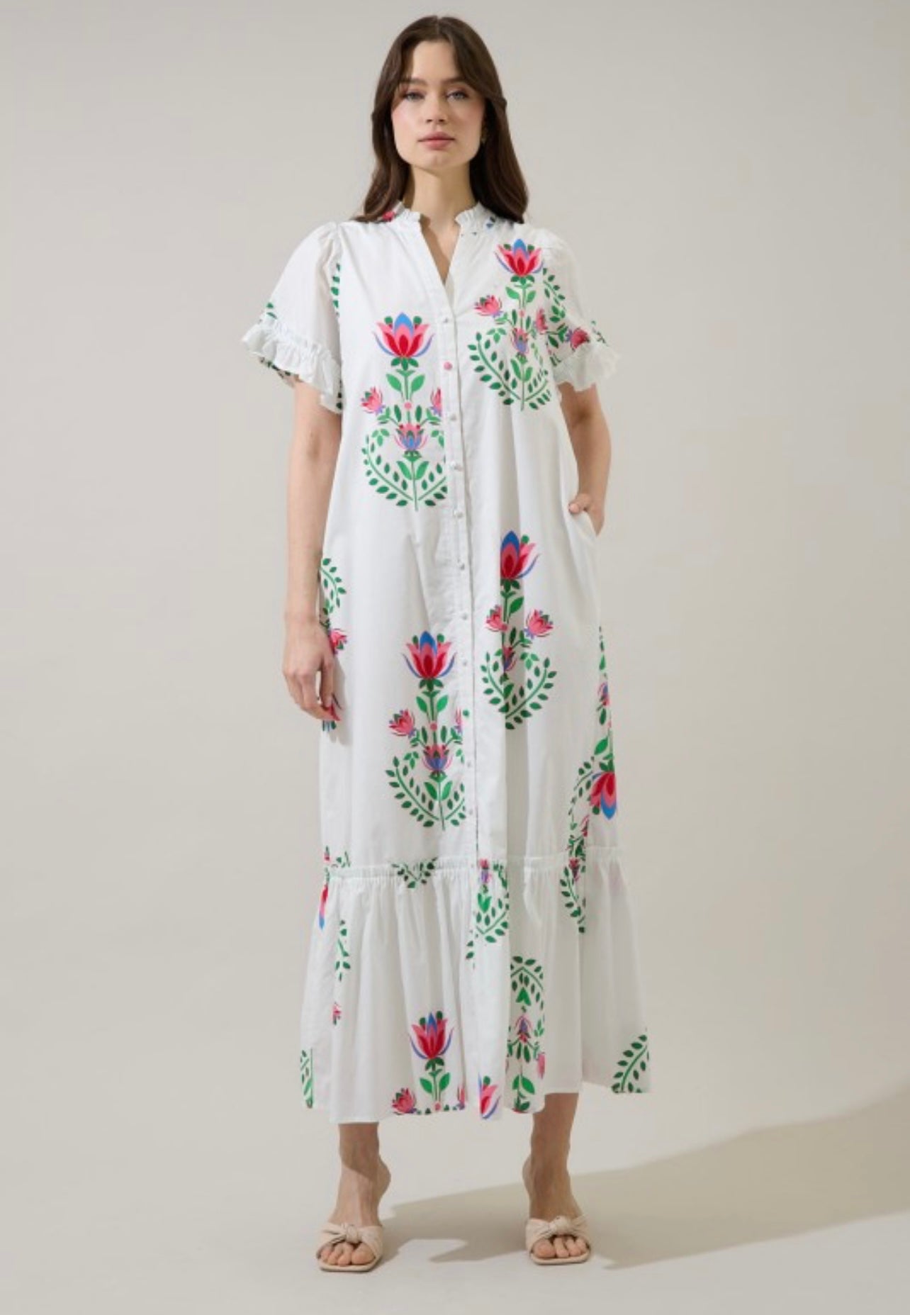 Saury Floral Alna Button Up Midi Dress