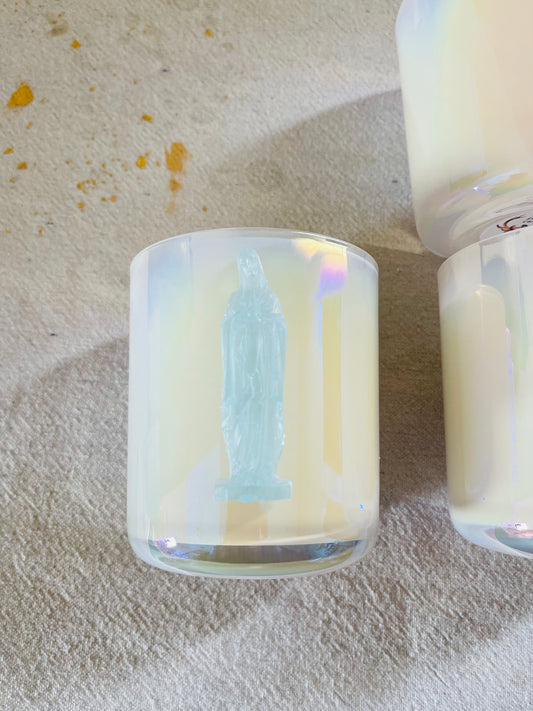 Light Blue Mother Mary -Uptown / Bella Luxury Candles / White Iridescent