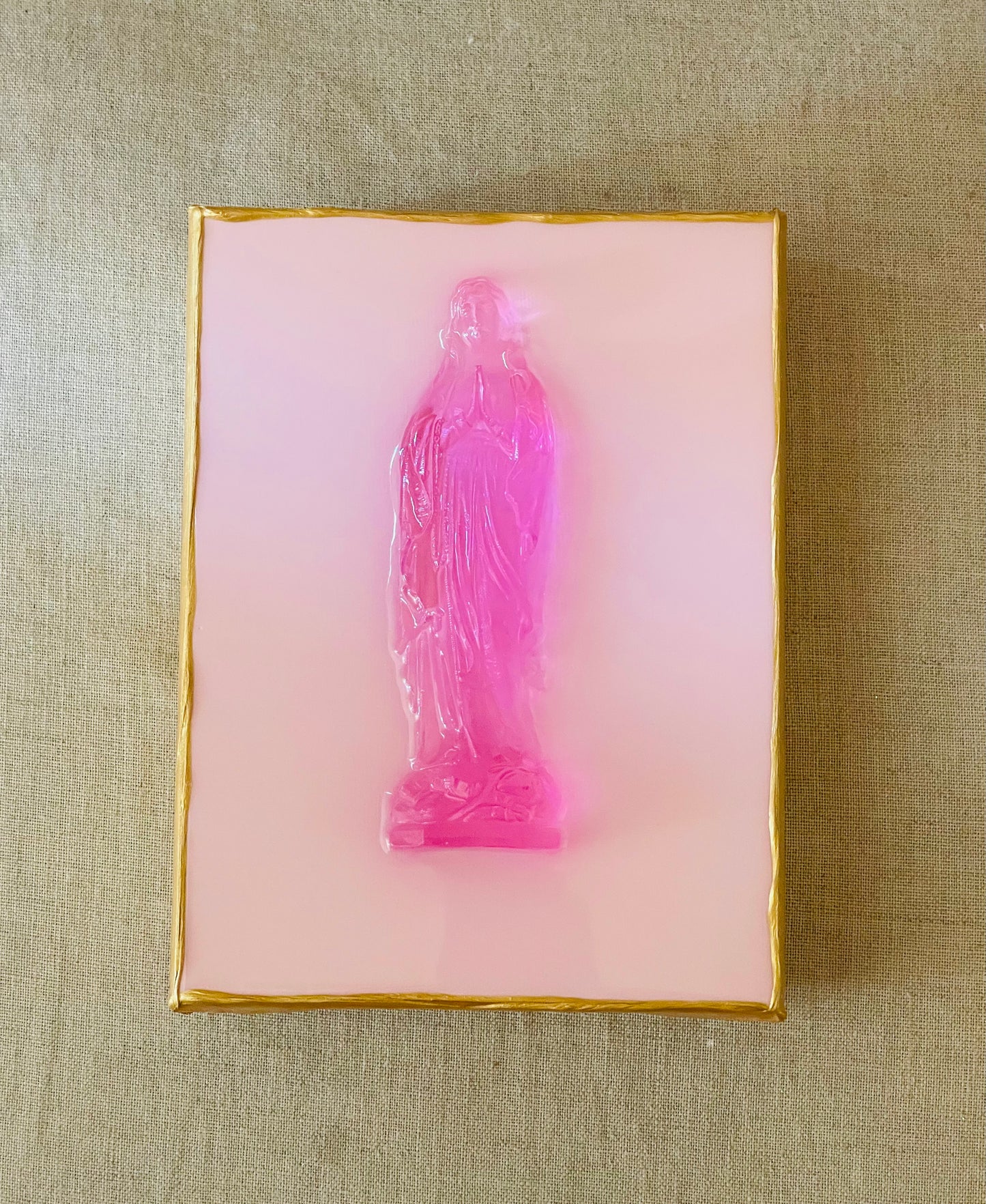 Bright Pink Mary on a Light Pink 6x8 Canvas