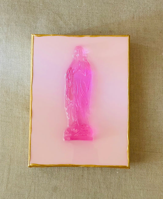 Bright Pink Mary on a Light Pink 6x8 Canvas