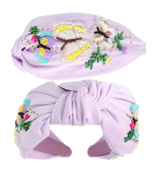 Lavender Butterfly Garden Beaded Headband
