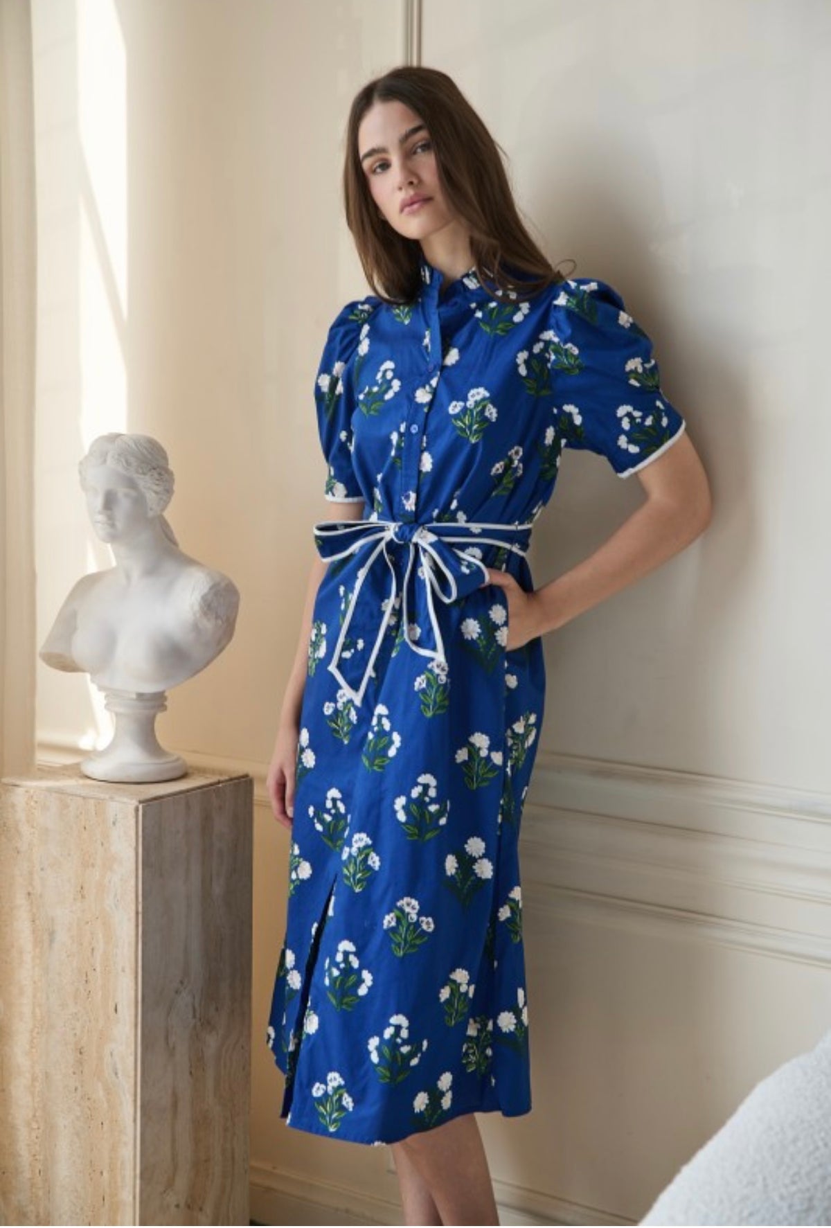 GIANNY BUTTON DOWN MIDI DRESS FLORAL