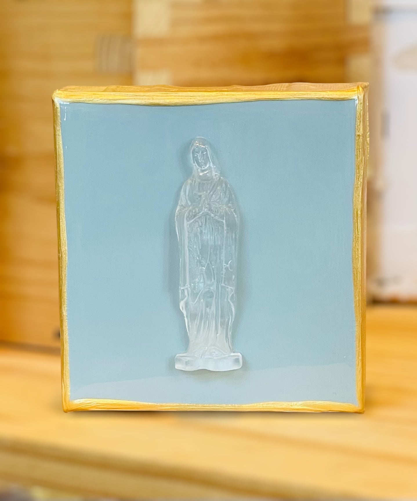 Clear Mother Mary on Duck Egg Canvas