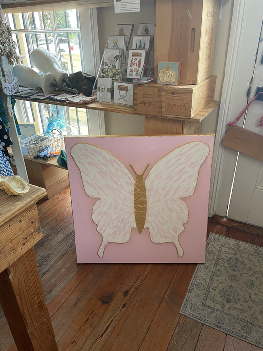 30x30 Light Pink and White Butterfly with Gold Center on Light Pink Background