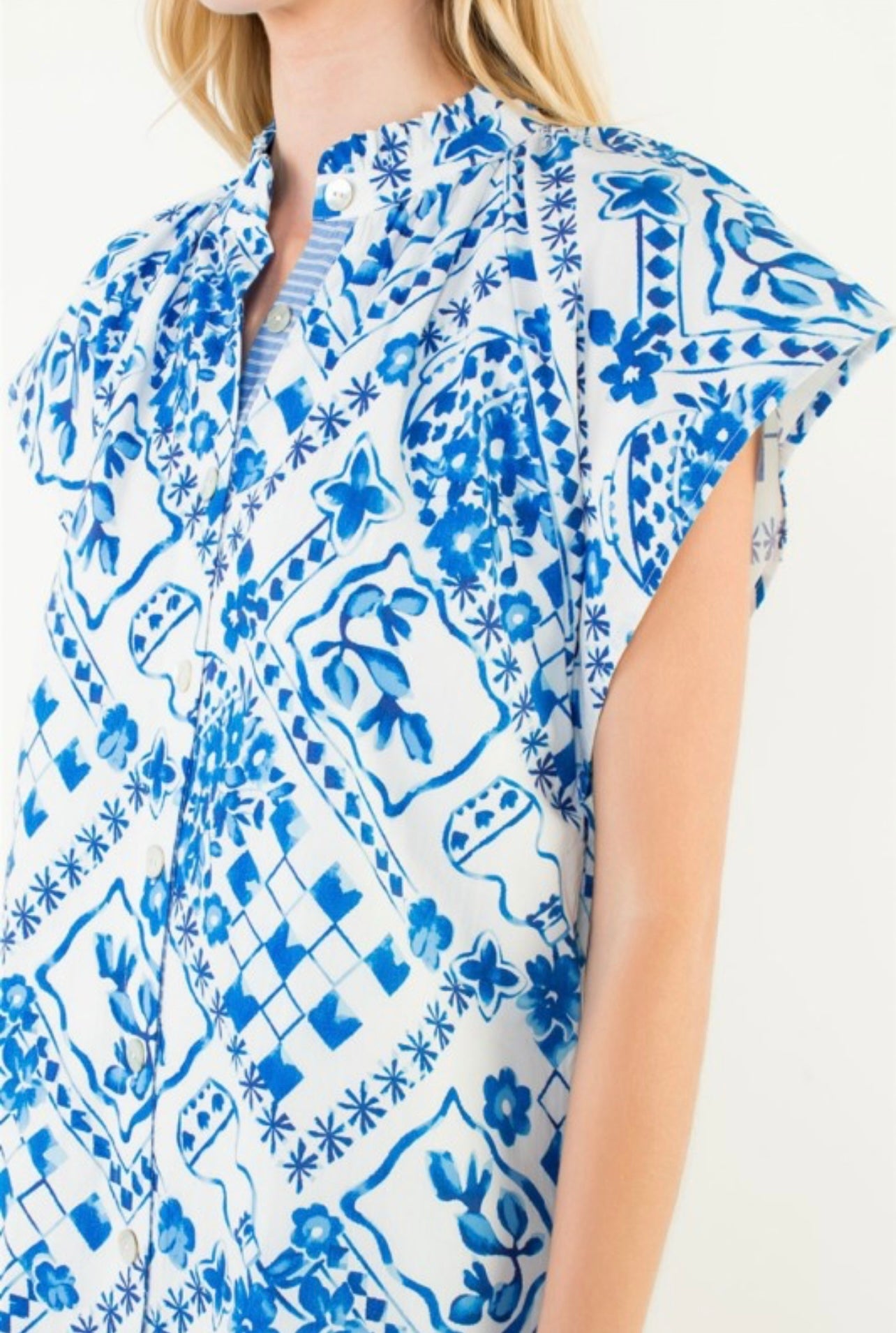 SHORT SLEEVE PRINT BUTTON DOWN DRESS
